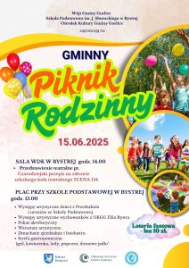 Plakat zapowiadający Gminny Piknik Rodzinny w Bystrej